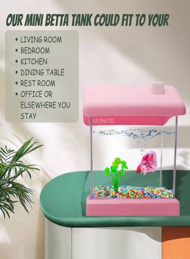 VAYINATO® Transparent Acyrlic Betta Fish Tank with Mini Plastic Plants - Random Color (Home Model) Easy to Clean and Maintain | Mini Portable Betta Fish Tank (Maximum 500ML Capacity) - Image 4